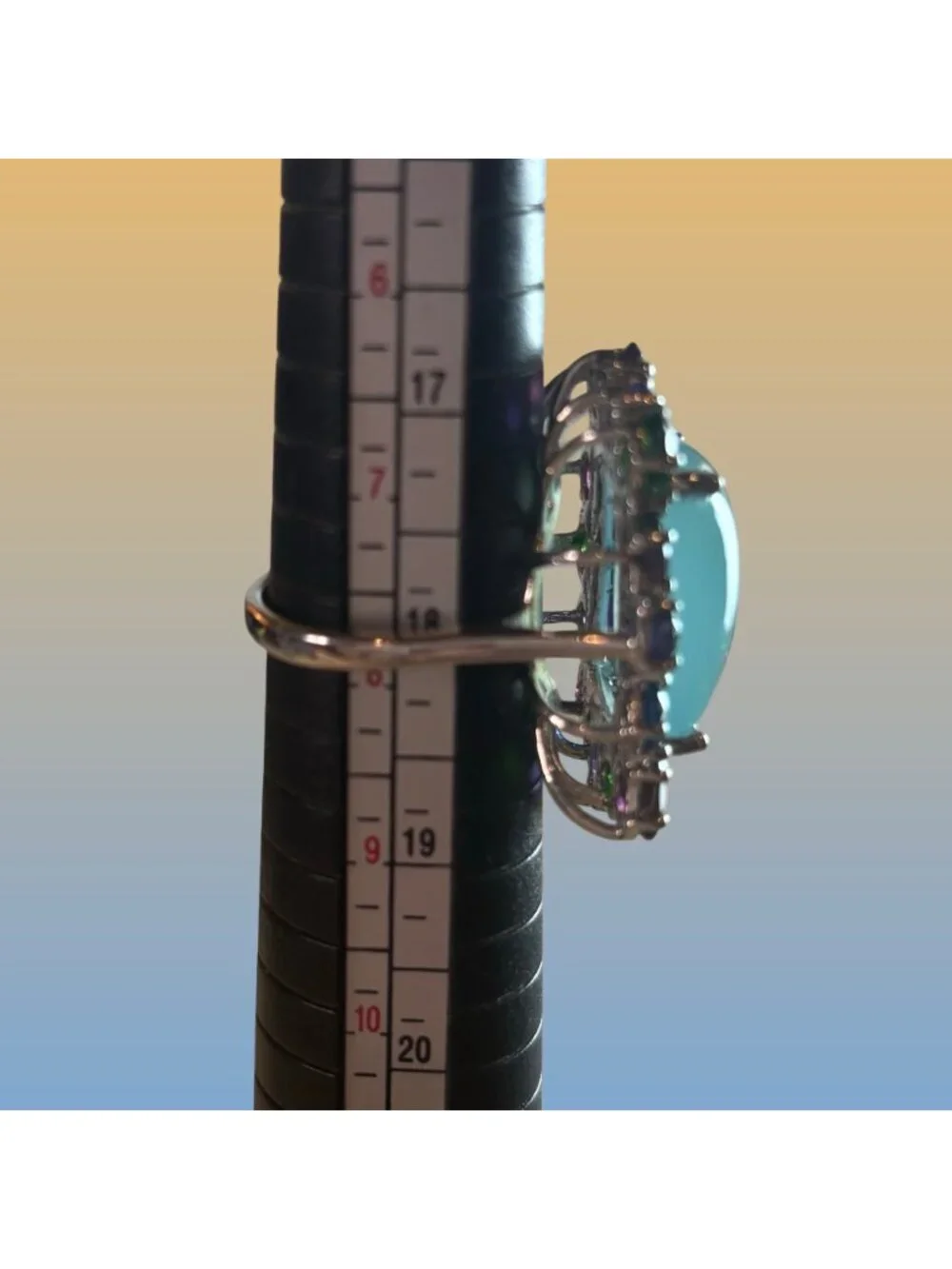 Multicolor Gemstone Sterling Silver Chalcedony Aqua Center Stone Statement Ring